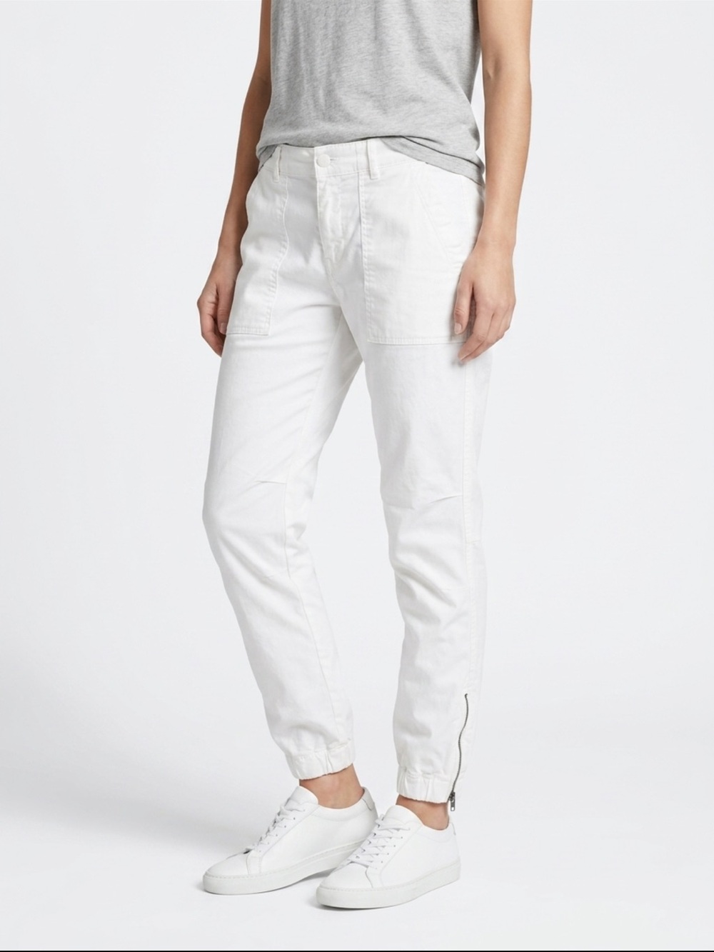 Nili Lotan White Boyfriend Zip-Hem Denim Joggers